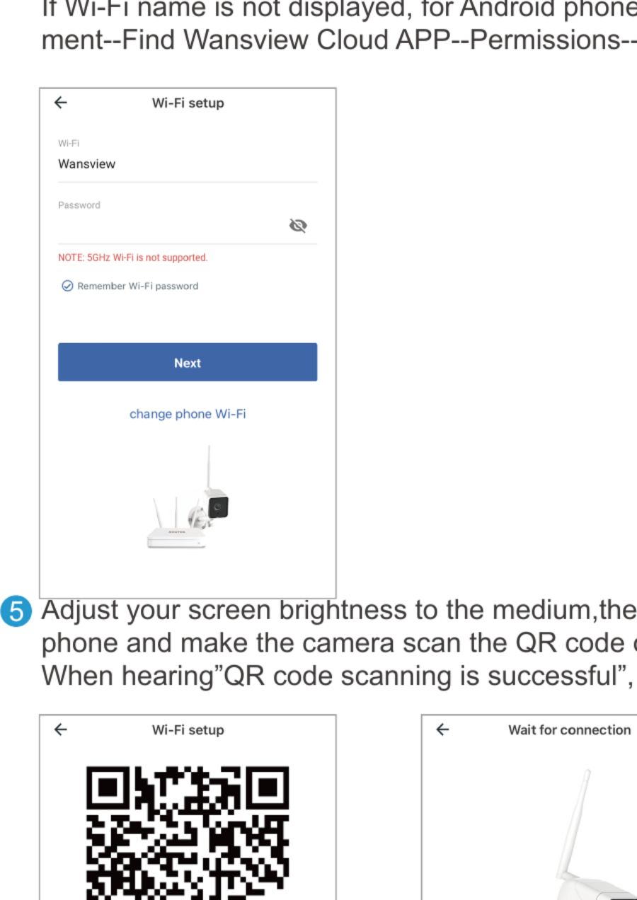 W6 Wi-Fi setup — enter Wi-Fi password and scan the QR code