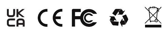 UKCA、CE、FCC、回收及 WEEE 认证标志